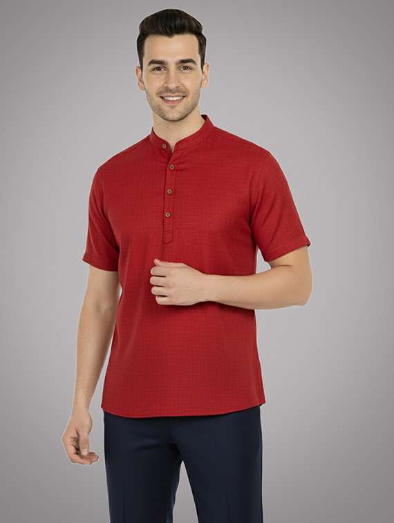 men solid mandarin neck short kurta