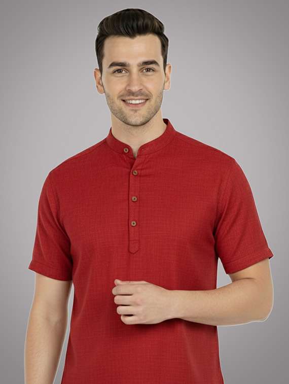 men solid mandarin neck short kurta - 22326404 -  Standard Image - 3