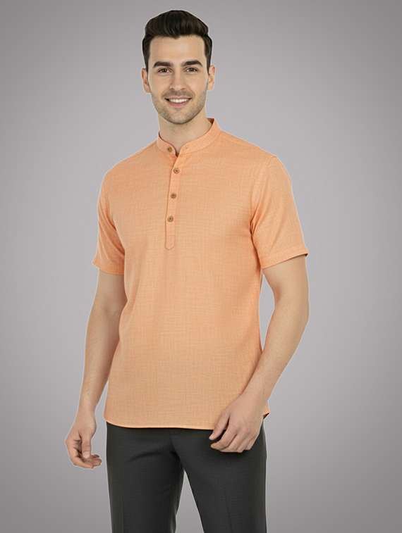 men solid mandarin neck short kurta