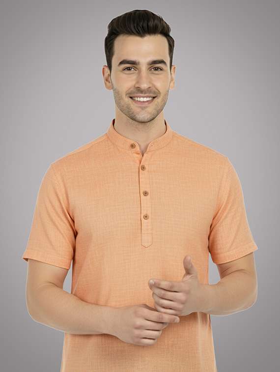 men solid mandarin neck short kurta - 22326409 -  Standard Image - 3