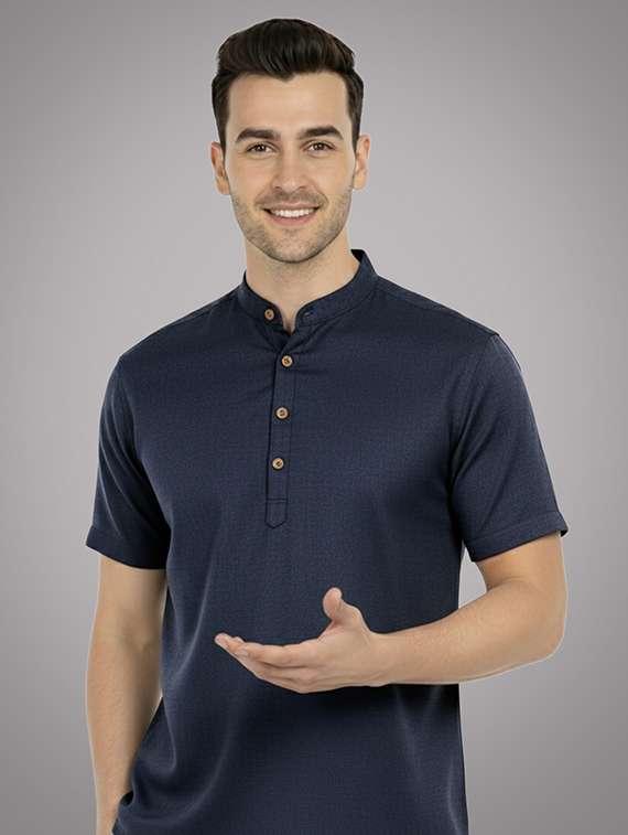 men solid mandarin neck short kurta - 22326410 -  Standard Image - 3