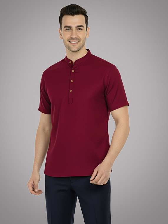 men solid mandarin neck short kurta