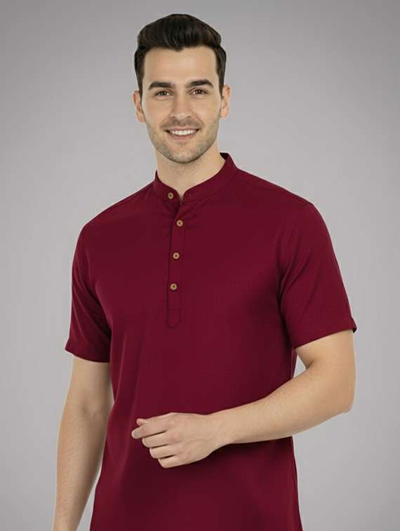 men solid mandarin neck short kurta - 22326411 -  Standard Image - 3