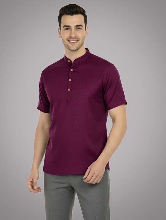 men solid mandarin neck short kurta