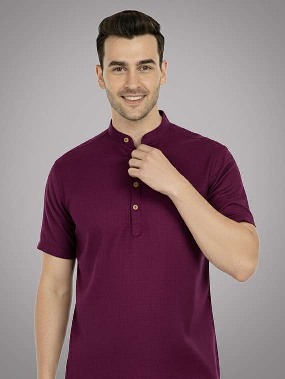 men solid mandarin neck short kurta - 22326412 -  Standard Image - 3