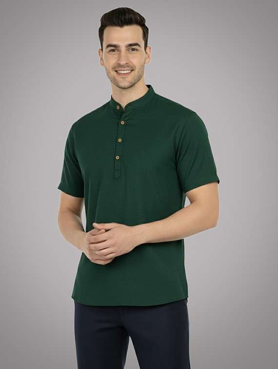 men solid mandarin neck short kurta