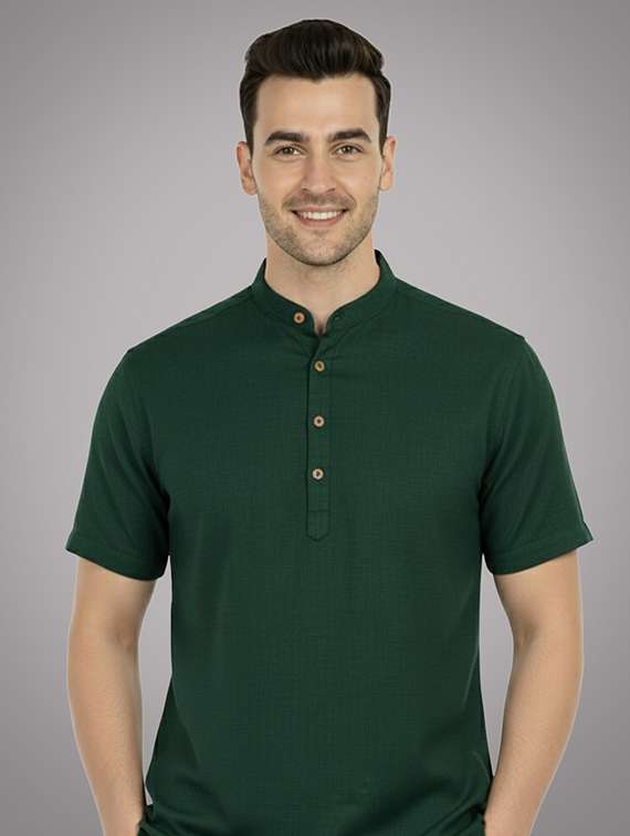 men solid mandarin neck short kurta - 22326414 -  Standard Image - 3