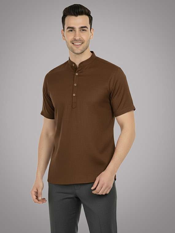men solid mandarin neck short kurta