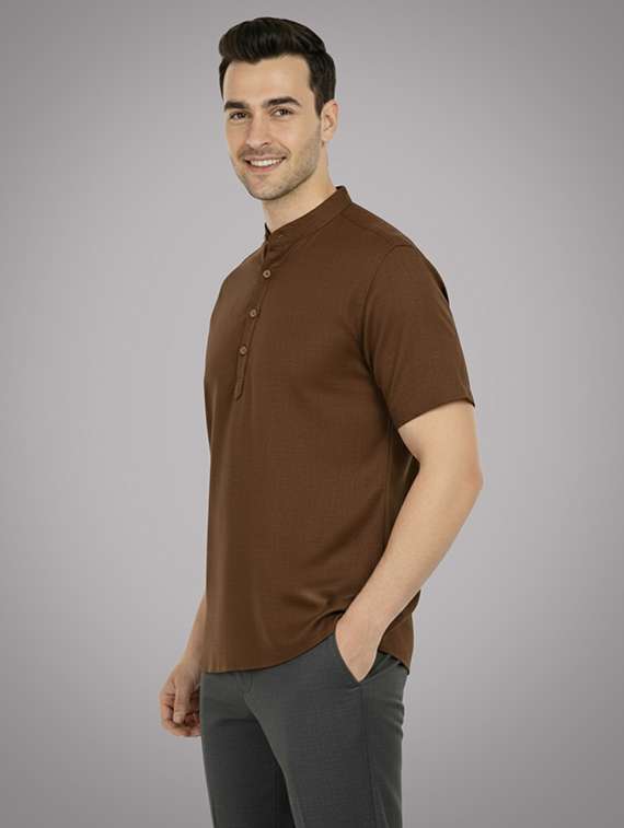 men solid mandarin neck short kurta - 22326415 -  Standard Image - 3