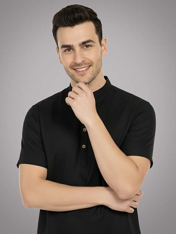 men solid mandarin neck short kurta - 22326416 -  Standard Image - 3