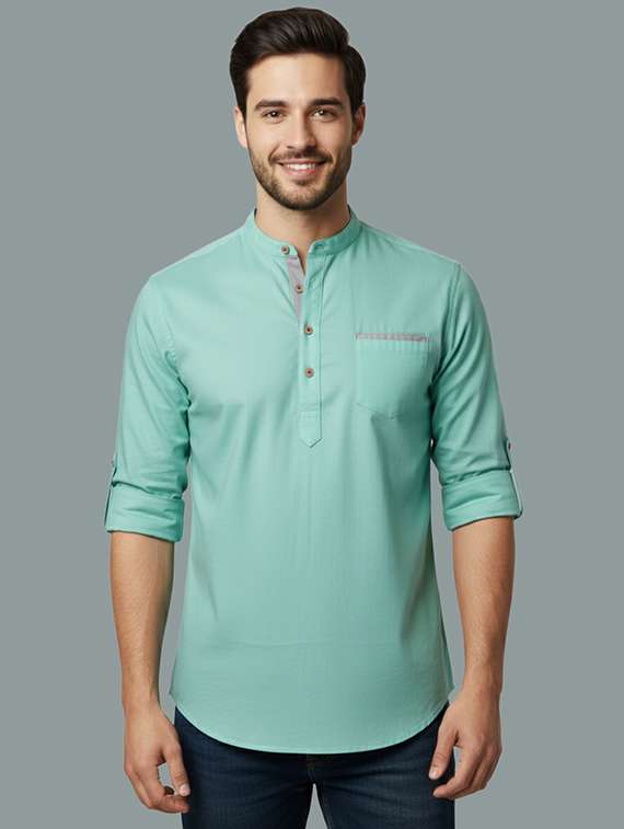 men solid mandarin neck short kurta