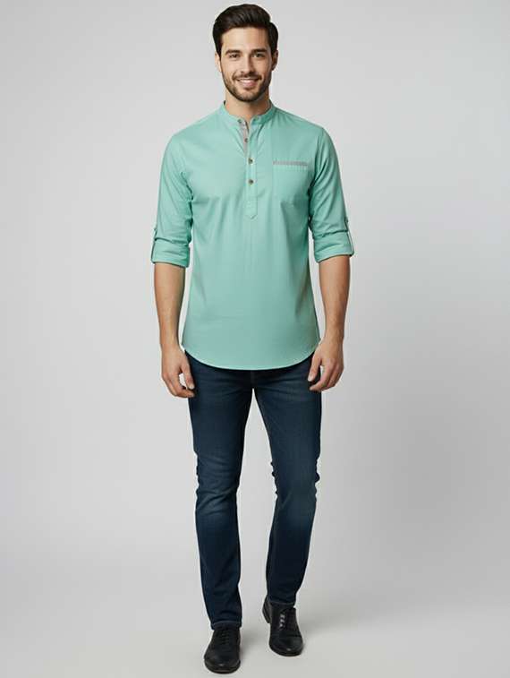 men solid mandarin neck short kurta - 22326419 -  Standard Image - 3