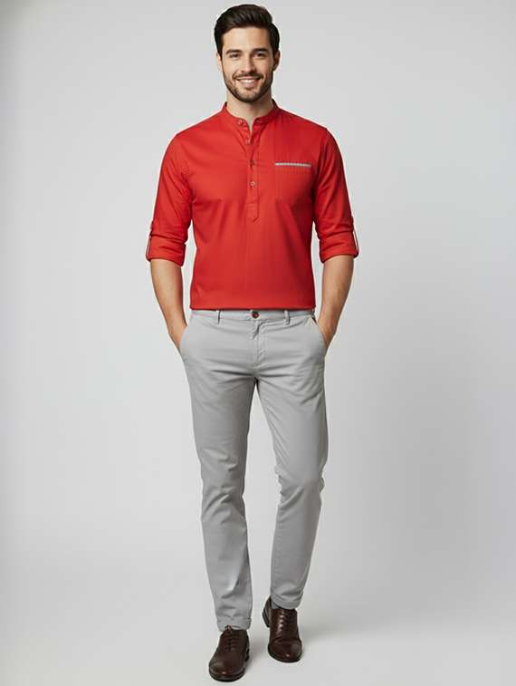 men solid mandarin neck short kurta - 22326420 -  Standard Image - 3