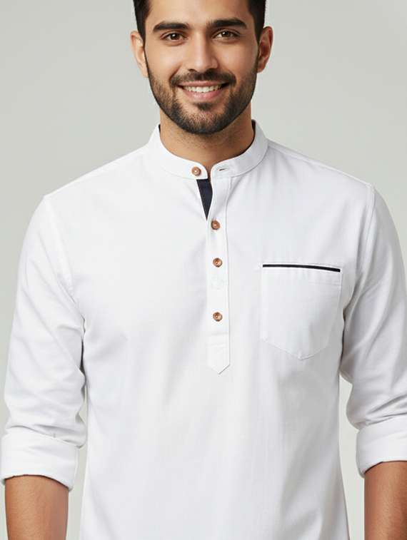 men solid mandarin neck short kurta - 22326421 -  Standard Image - 3