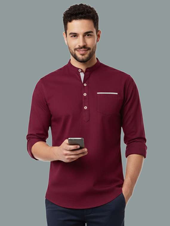 men solid mandarin neck short kurta