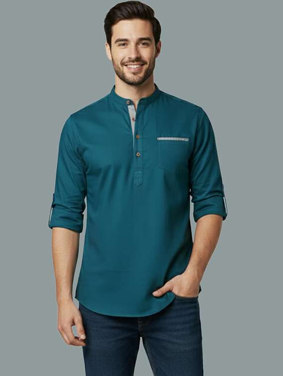 men solid mandarin neck short kurta