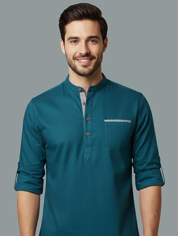 men solid mandarin neck short kurta - 22326424 -  Standard Image - 3