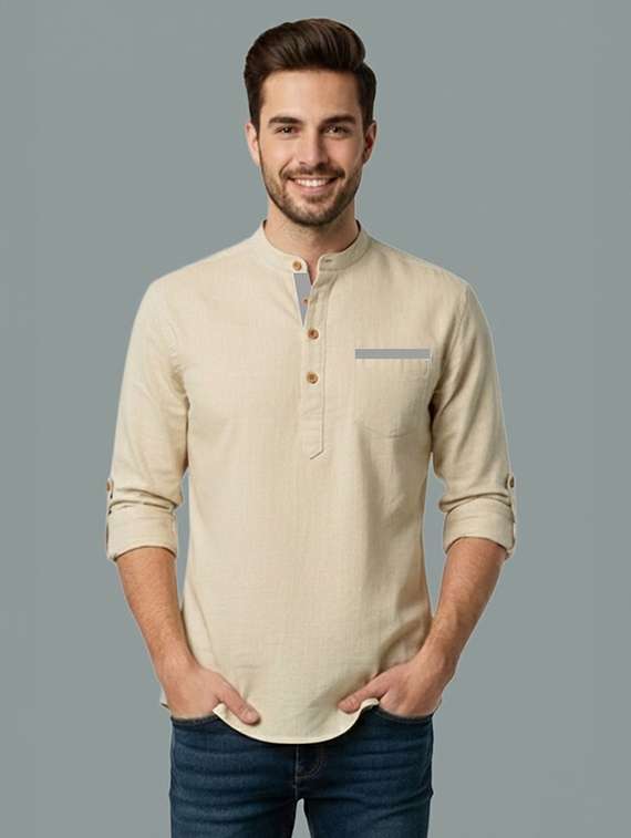 men solid mandarin neck short kurta
