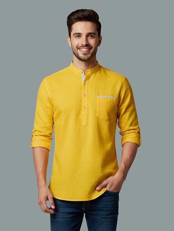 men solid mandarin neck short kurta