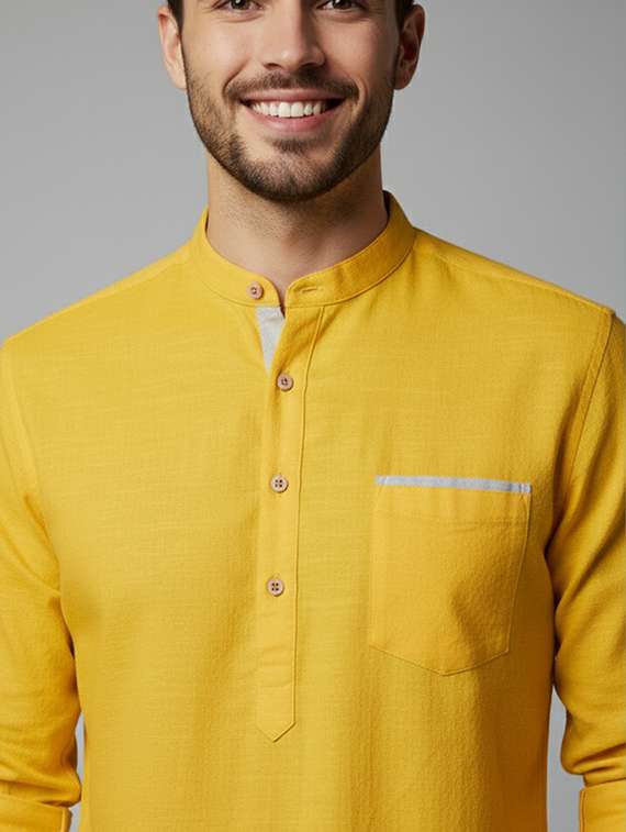 men solid mandarin neck short kurta - 22326427 -  Standard Image - 3
