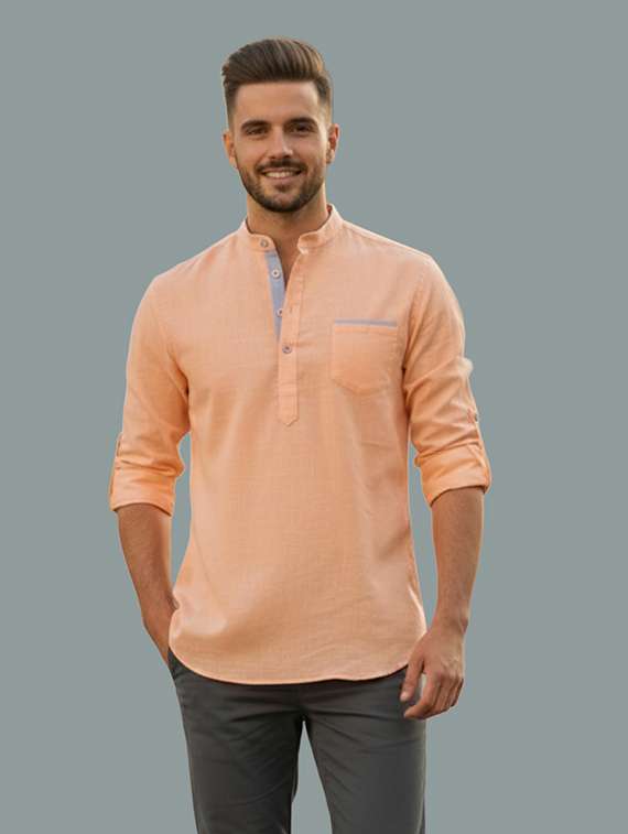 men solid mandarin neck short kurta