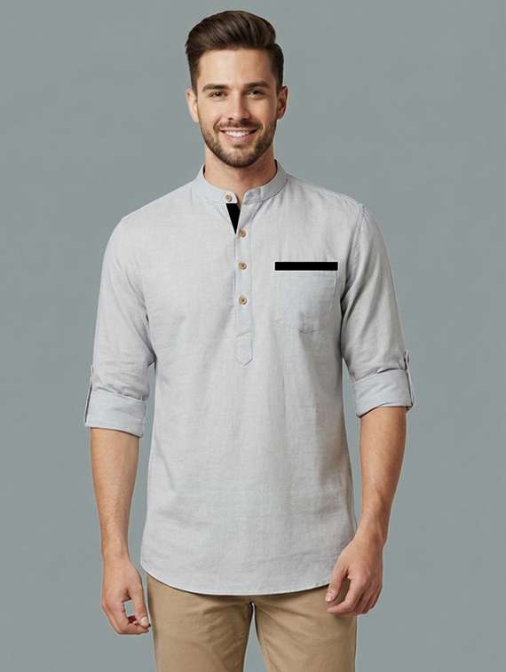 men solid mandarin neck short kurta