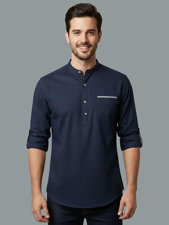 men solid mandarin neck short kurta
