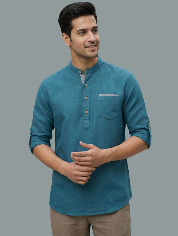 men solid mandarin neck short kurta