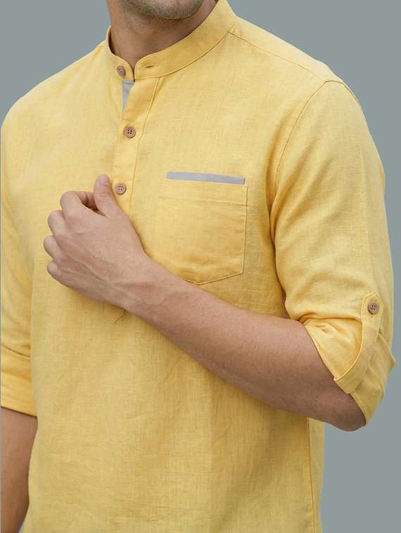men solid mandarin neck short kurta - 22326444 -  Standard Image - 3