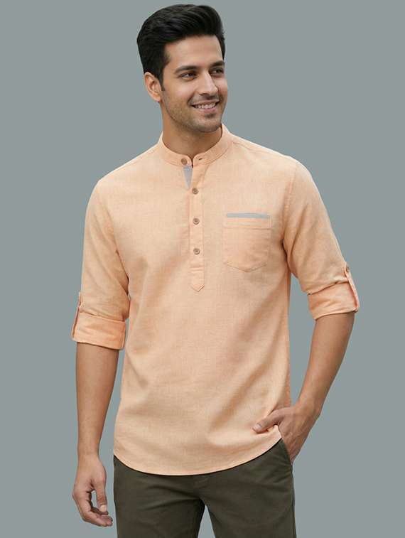 men solid mandarin neck short kurta