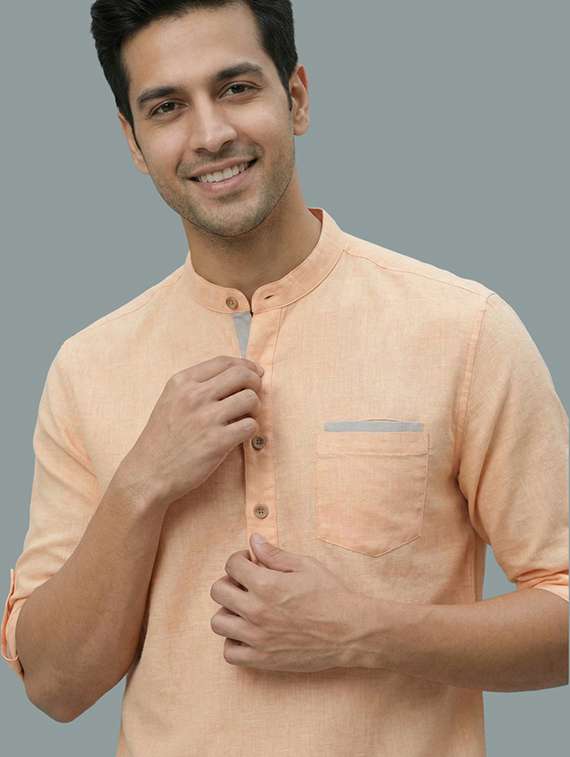 men solid mandarin neck short kurta - 22326446 -  Standard Image - 3