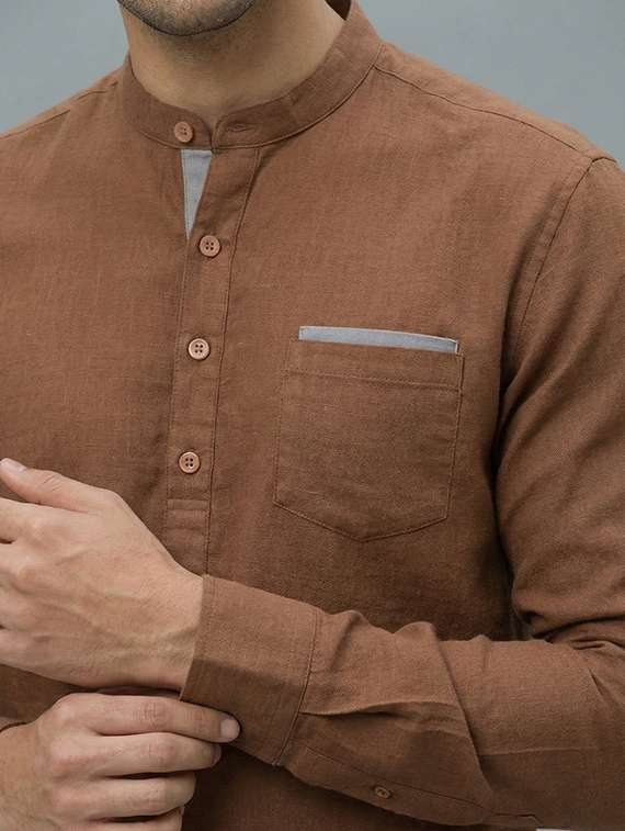 men solid mandarin neck short kurta - 22326448 -  Standard Image - 3