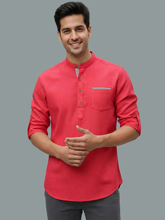 men solid mandarin neck short kurta