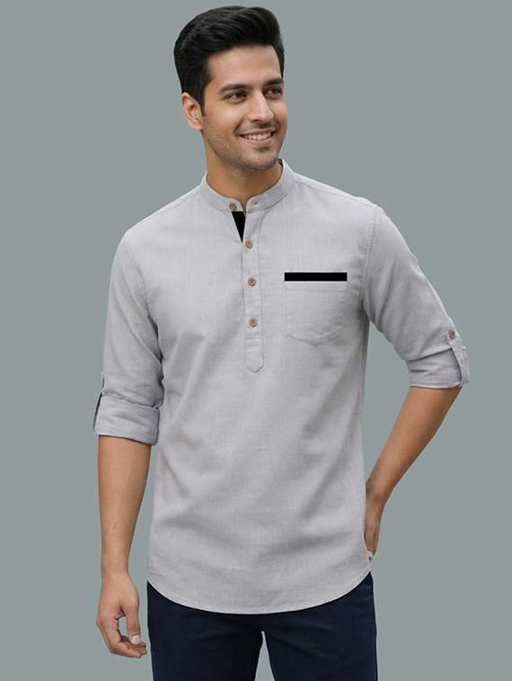 men solid mandarin neck short kurta