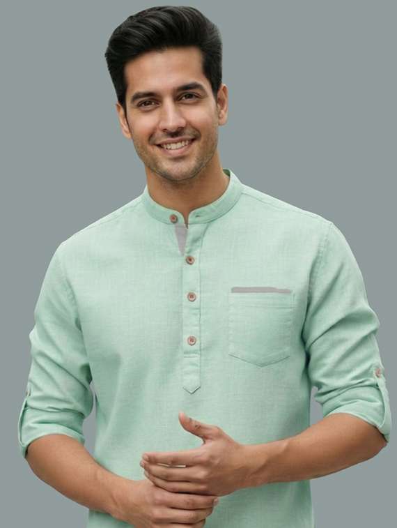 men solid mandarin neck short kurta - 22326456 -  Standard Image - 3