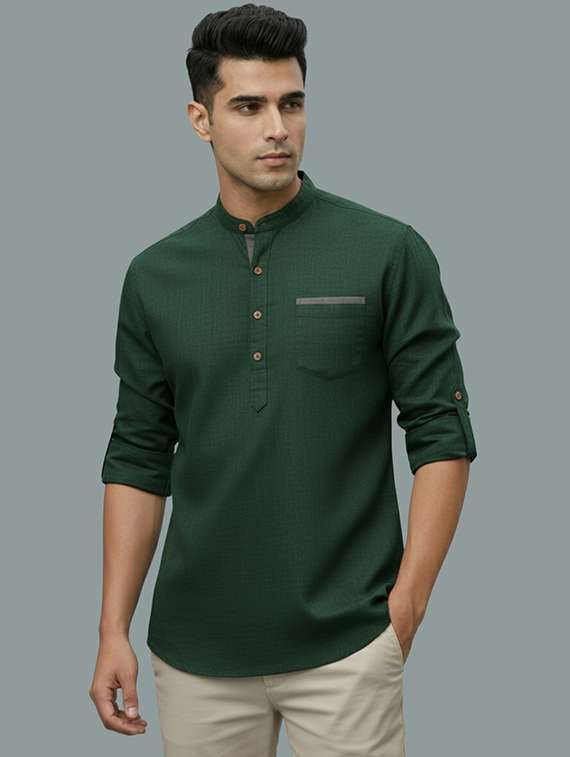 men solid mandarin neck short kurta