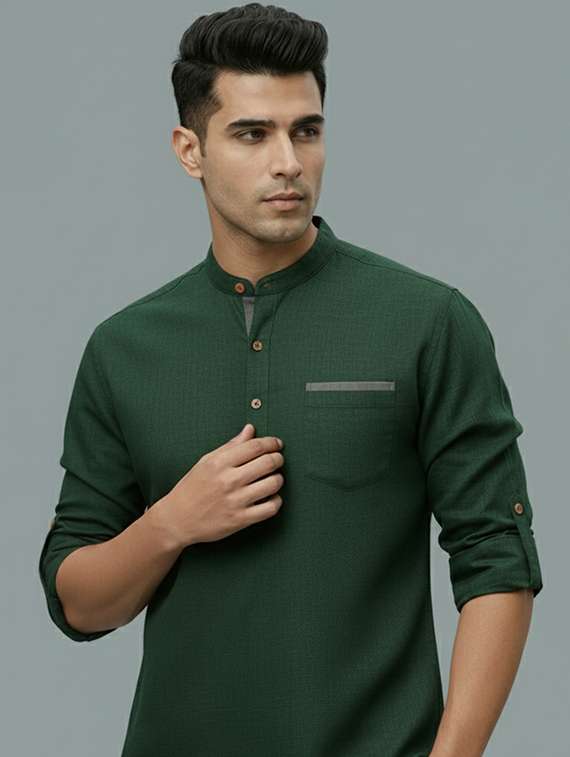 men solid mandarin neck short kurta - 22326459 -  Standard Image - 3