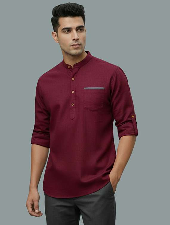 men solid mandarin neck short kurta