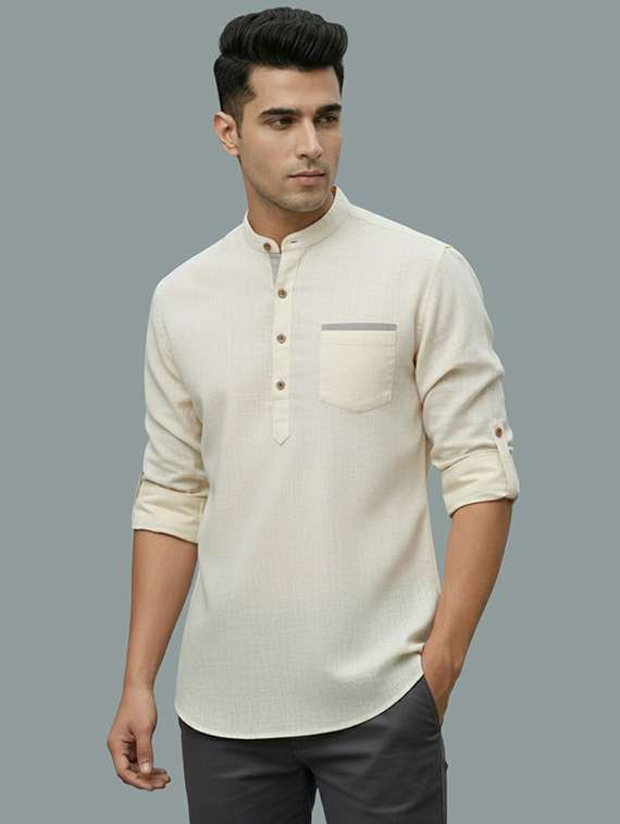 men solid mandarin neck short kurta
