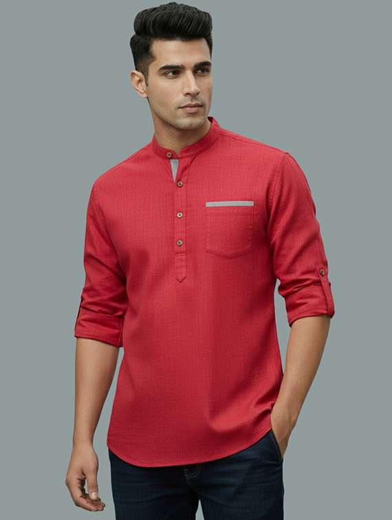 men solid mandarin neck short kurta