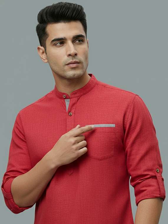 men solid mandarin neck short kurta - 22326465 -  Standard Image - 3