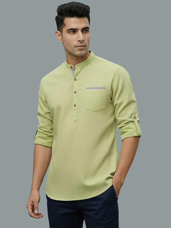 men solid mandarin neck short kurta