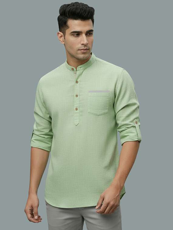 men solid mandarin neck short kurta