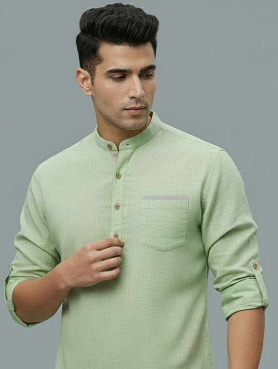 men solid mandarin neck short kurta - 22326471 -  Standard Image - 3