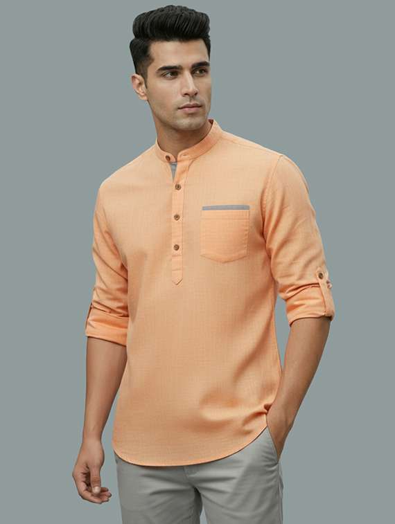 men solid mandarin neck short kurta