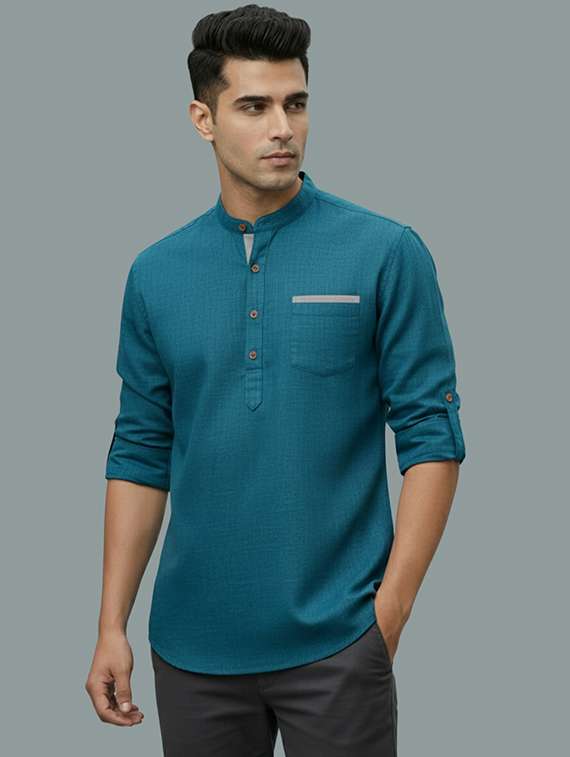 men solid mandarin neck short kurta