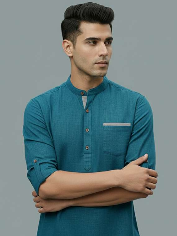 men solid mandarin neck short kurta - 22326477 -  Standard Image - 3