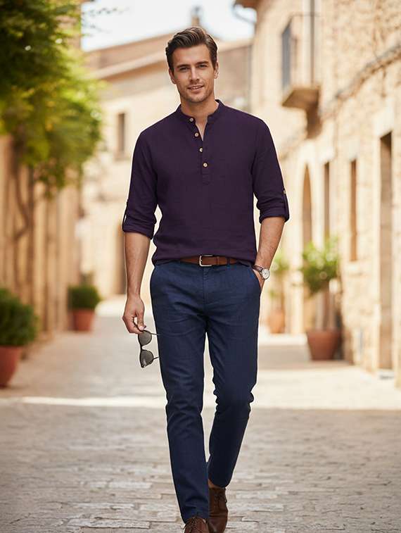 men solid mandarin neck short kurta - 22326481 -  Standard Image - 3