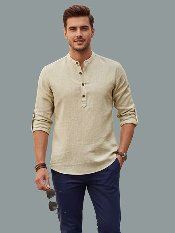 men solid mandarin neck short kurta