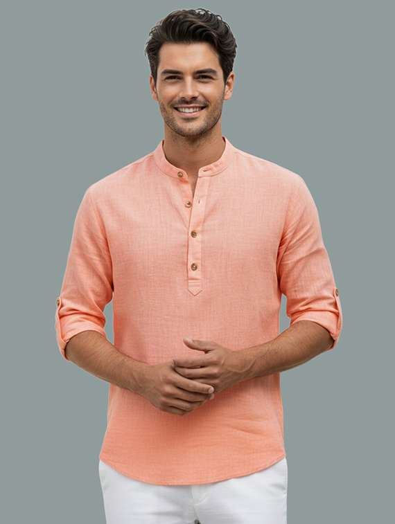 men solid mandarin neck short kurta